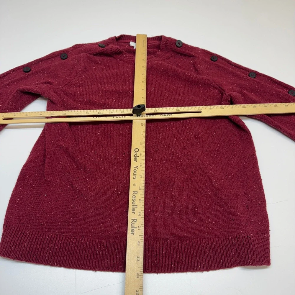 J Jill Sweater Womens Medium Red Speckled Knit Button Shoulder Academia Classic
